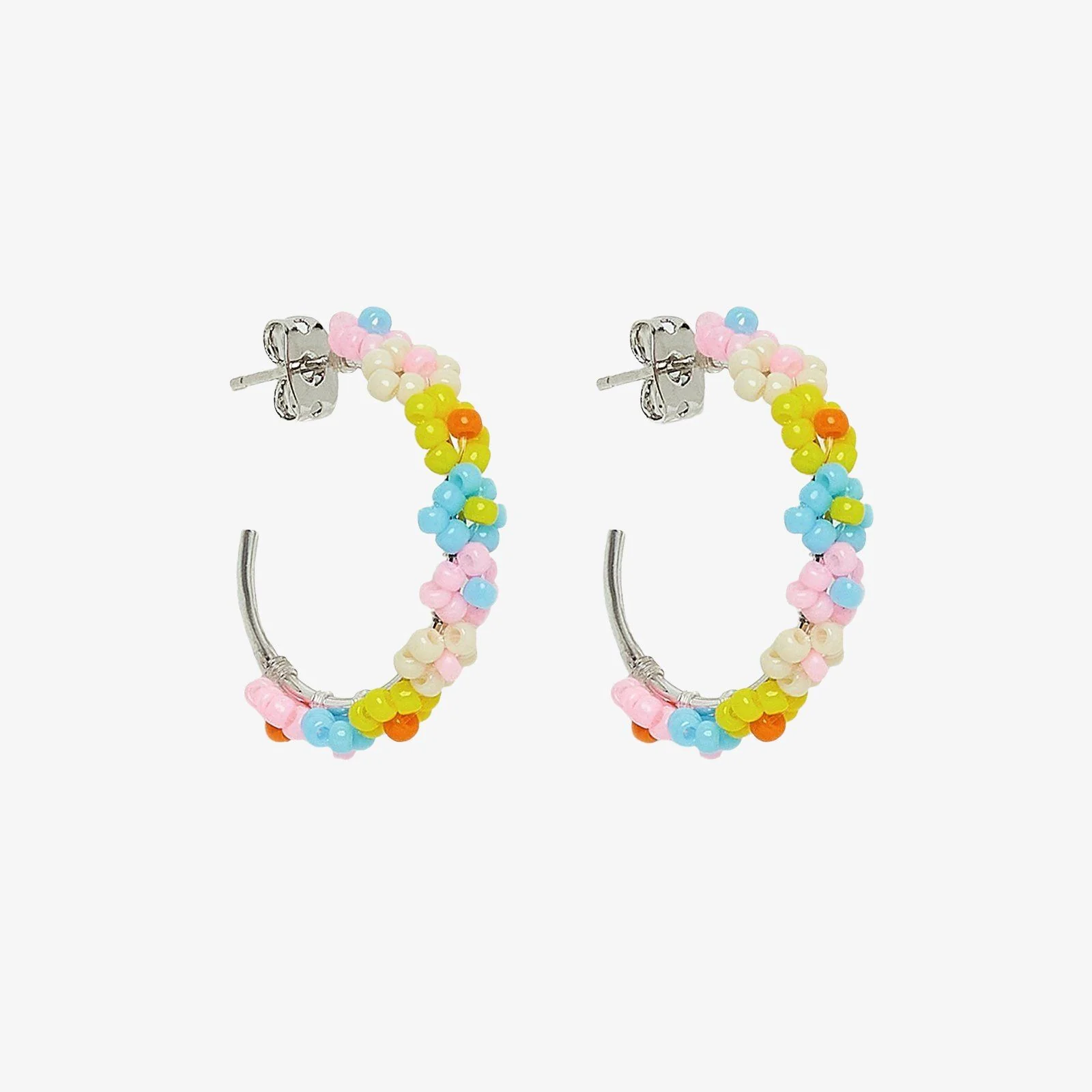 Beaded Flower Hoop Earrings - Image 2