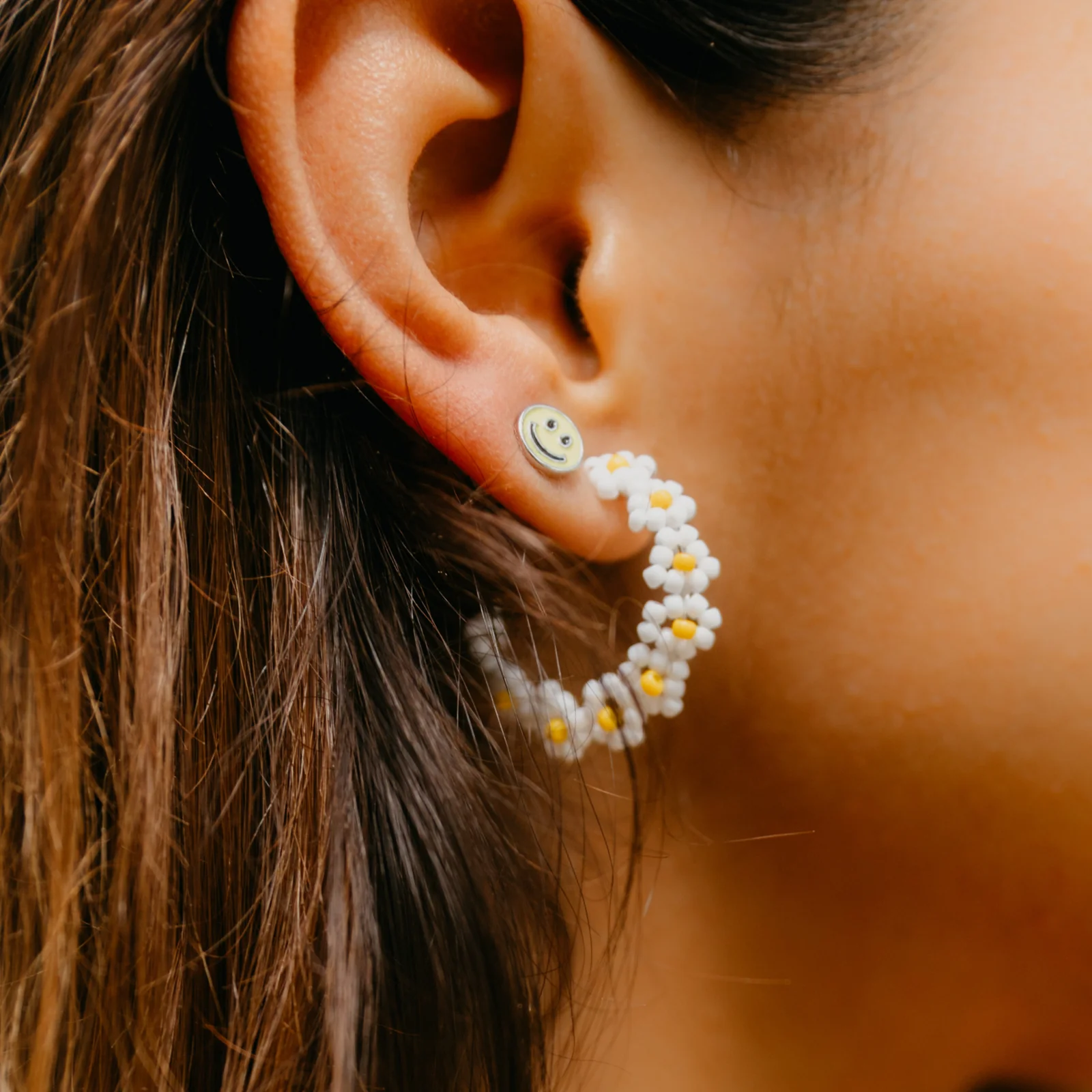Beaded Flower Hoop Earrings - Image 4