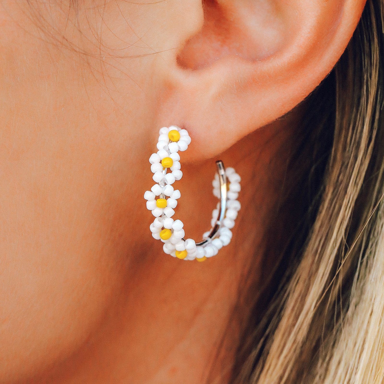 Beaded Flower Hoop Earrings - Image 7