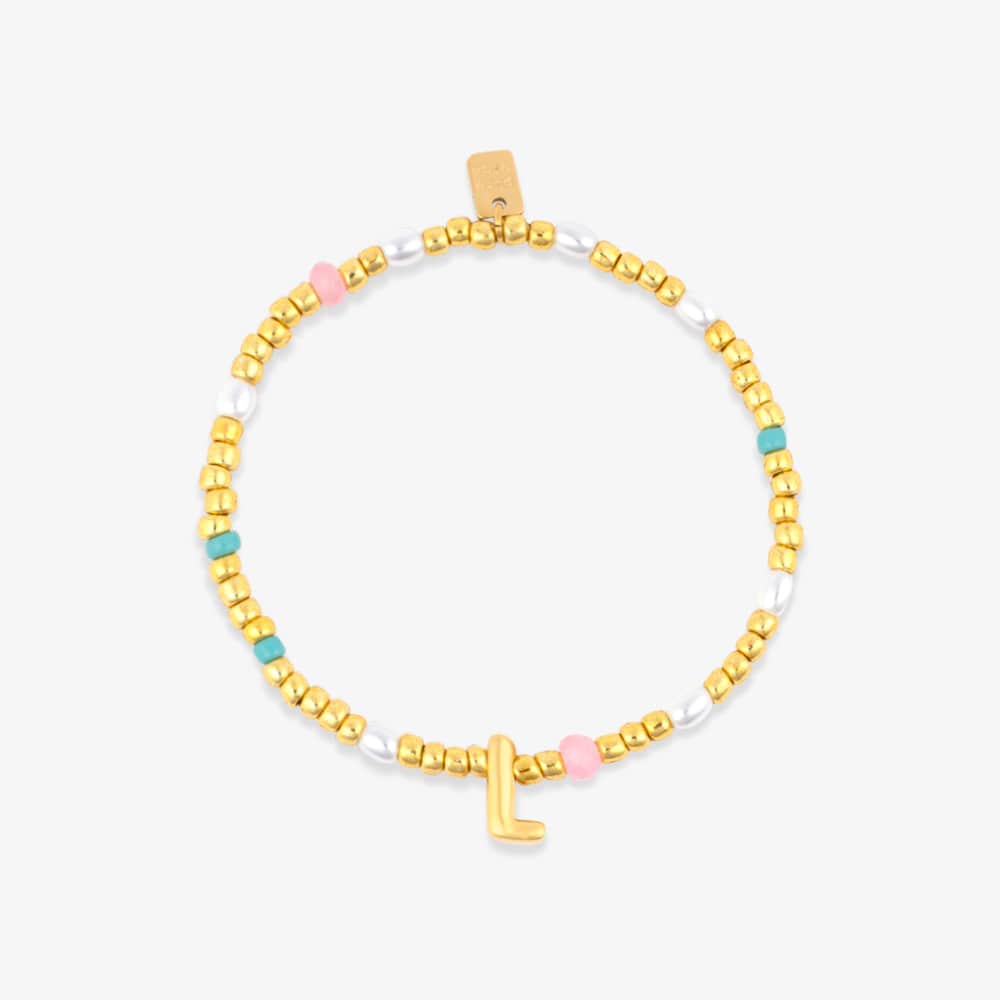 Initial Pearl & Seed Bead Stretch Bracelet - Image 10