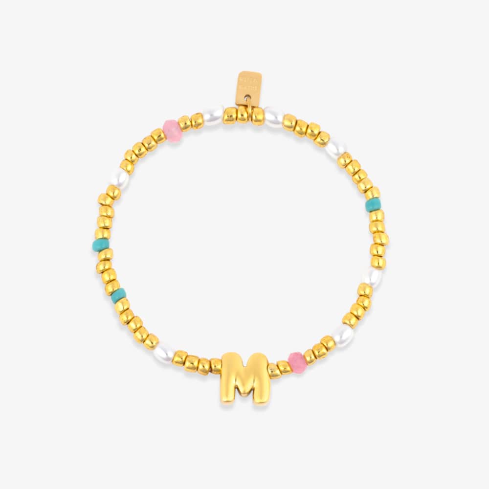 Initial Pearl & Seed Bead Stretch Bracelet - Image 11