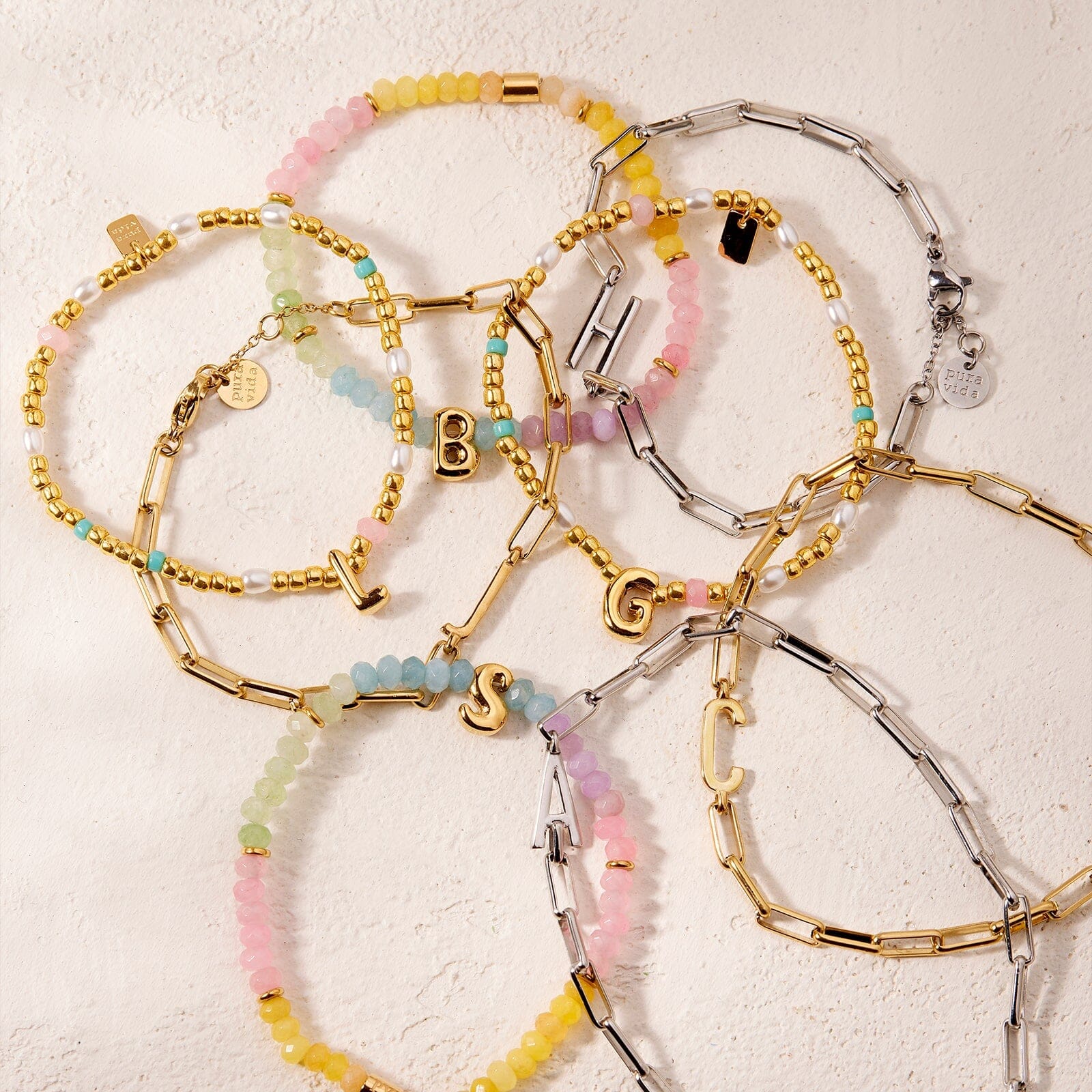 Initial Pearl & Seed Bead Stretch Bracelet - Image 8