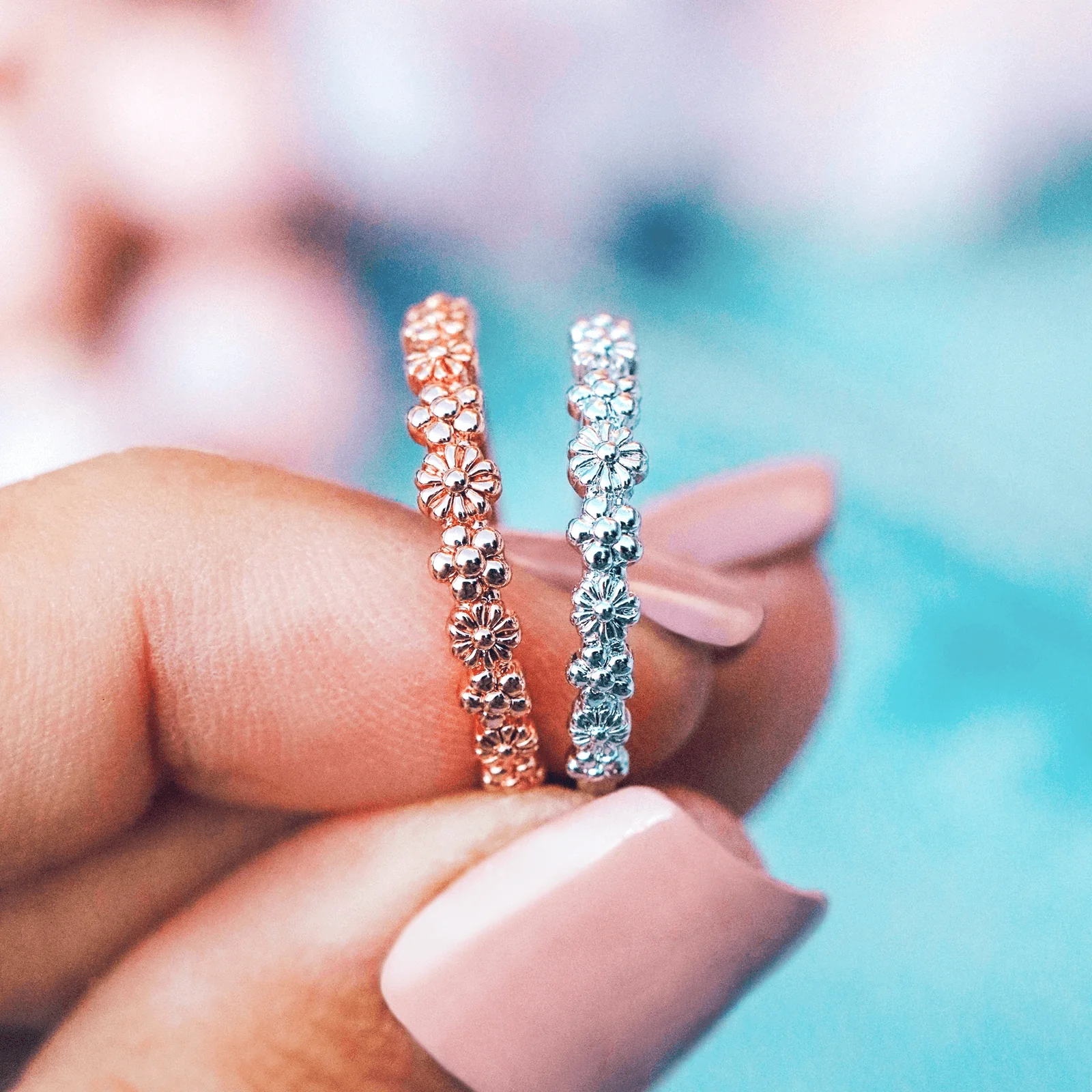 Rose Gold Floral Stacking Ring - Image 5