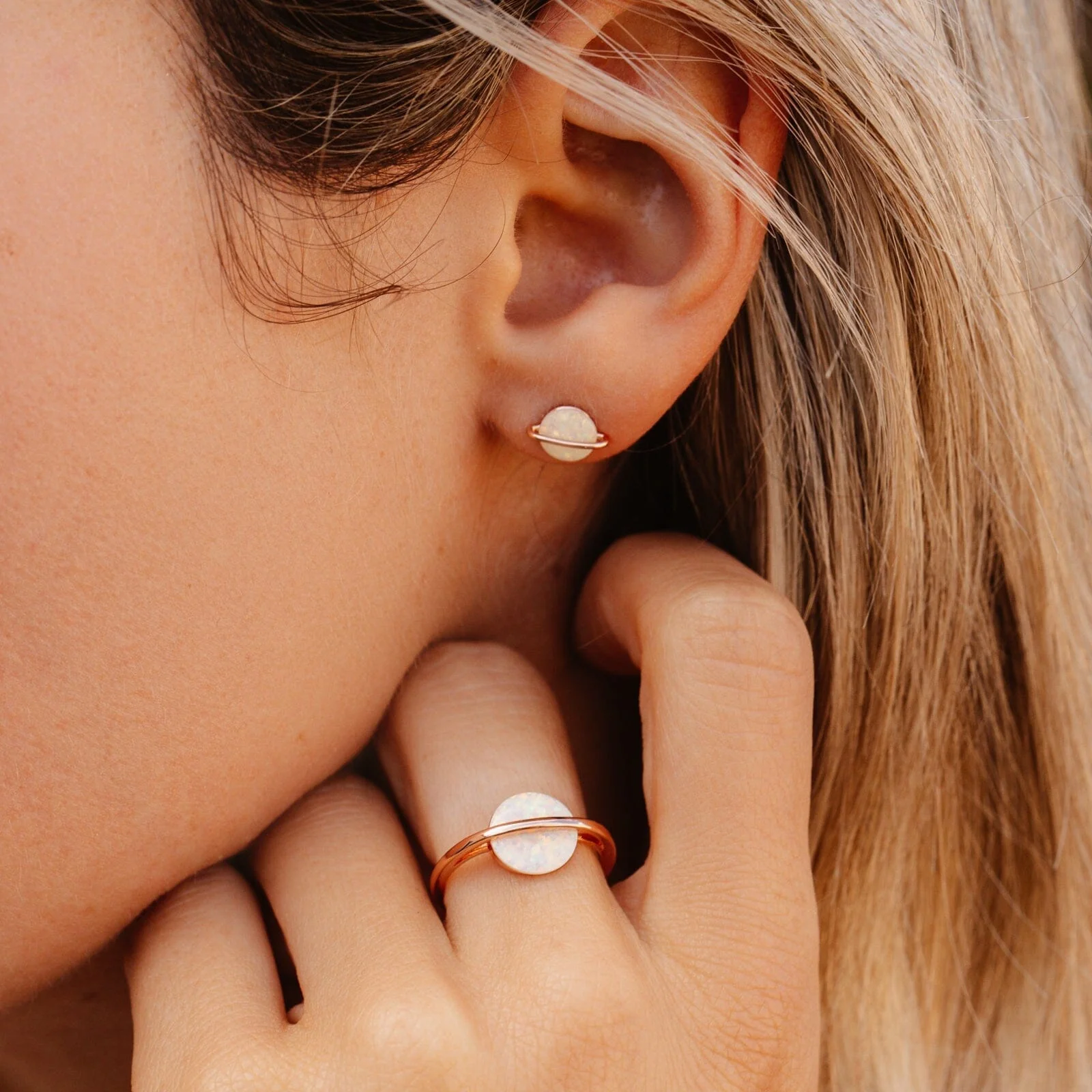 Rose Gold Opal Saturn Ring - Image 2
