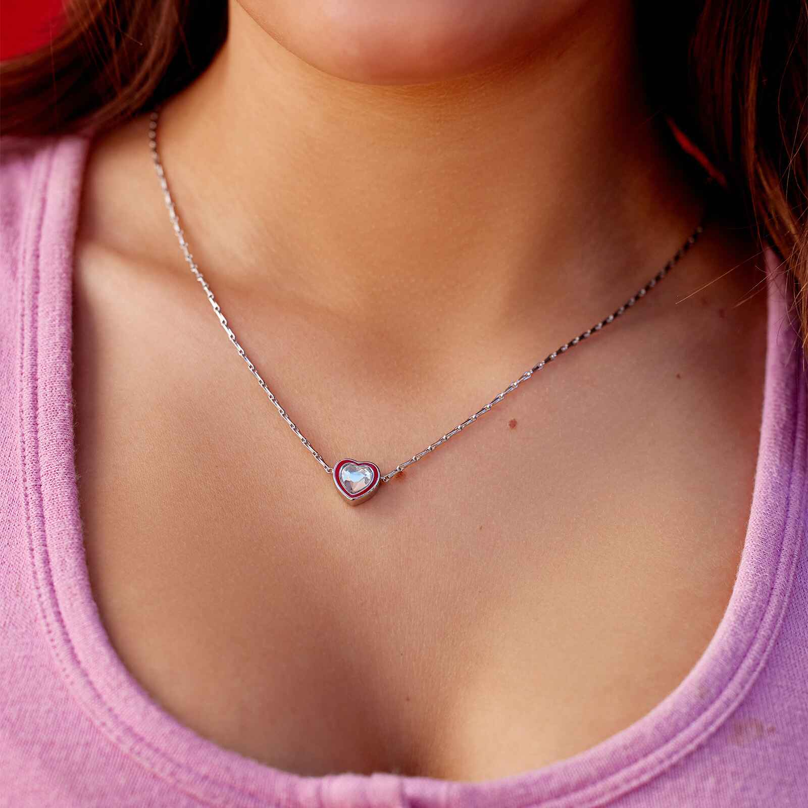 Stone & Enamel Heart Pendant Necklace - Image 7