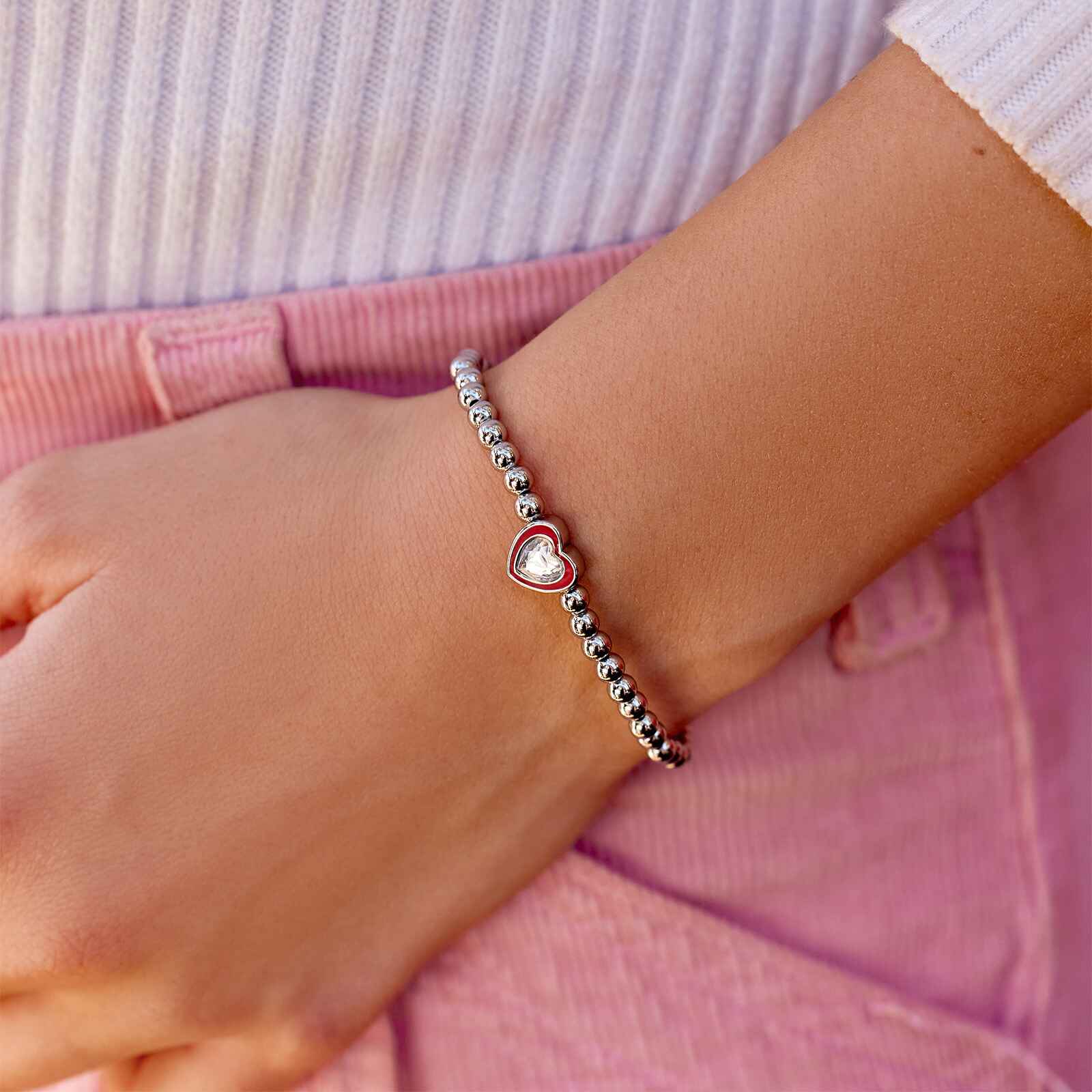 Stone & Enamel Heart Stretch Bracelet - Image 4
